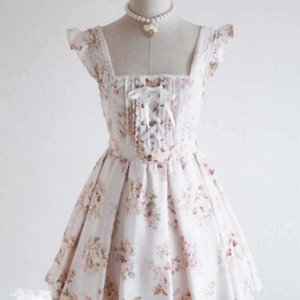 SOLD LIZ LISA Floral Pink Jumper Mini Dress With Lace Up Detail